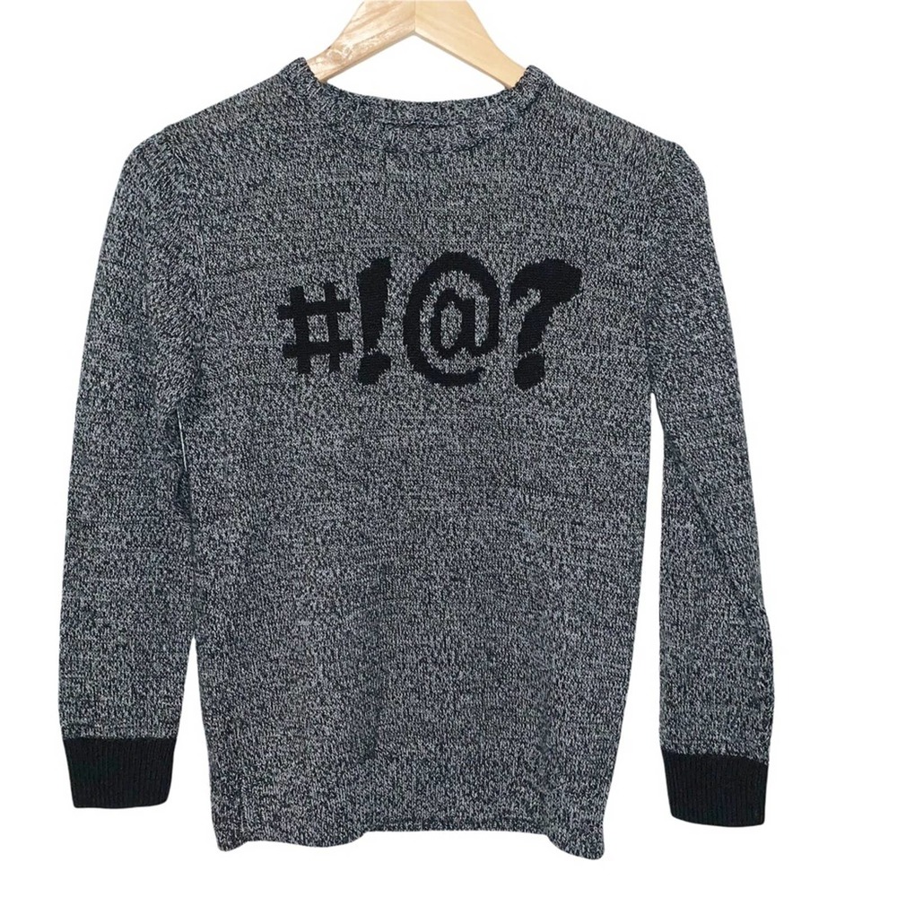 Nevada Kids Exclamation Knit Sweater Gray Black Girls Medium 10/12